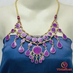 Amethyst Afghan Necklace: Handmade Wooden Bead Choker